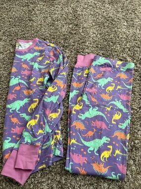 Lands' End Purple Dinosaur Pajama Set with Mint, Yellow & Orange Dinosaurs